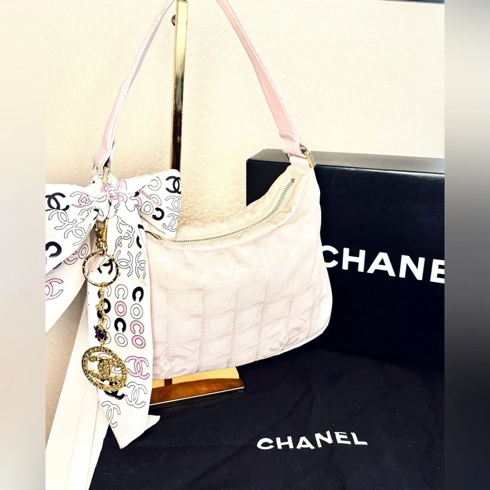 Authentic Chanel New Travel Line Pink Hobo Bag